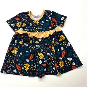 Little Millie Floral Patterned Kids Dress with Fall Autumn Leaves